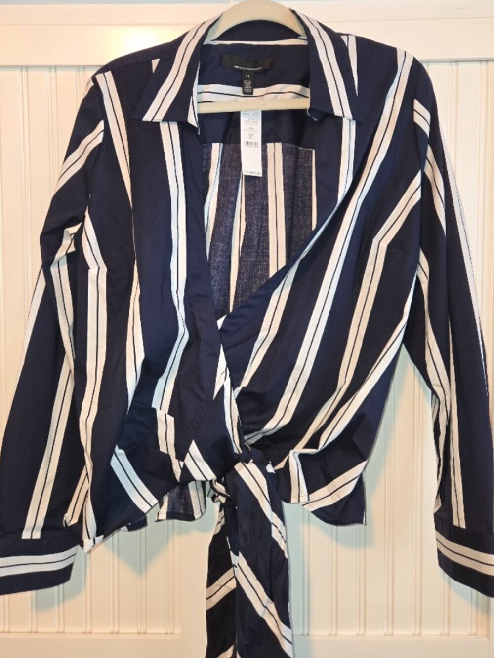 WHBM Striped Poplin Shirt Blue/White Size 14
